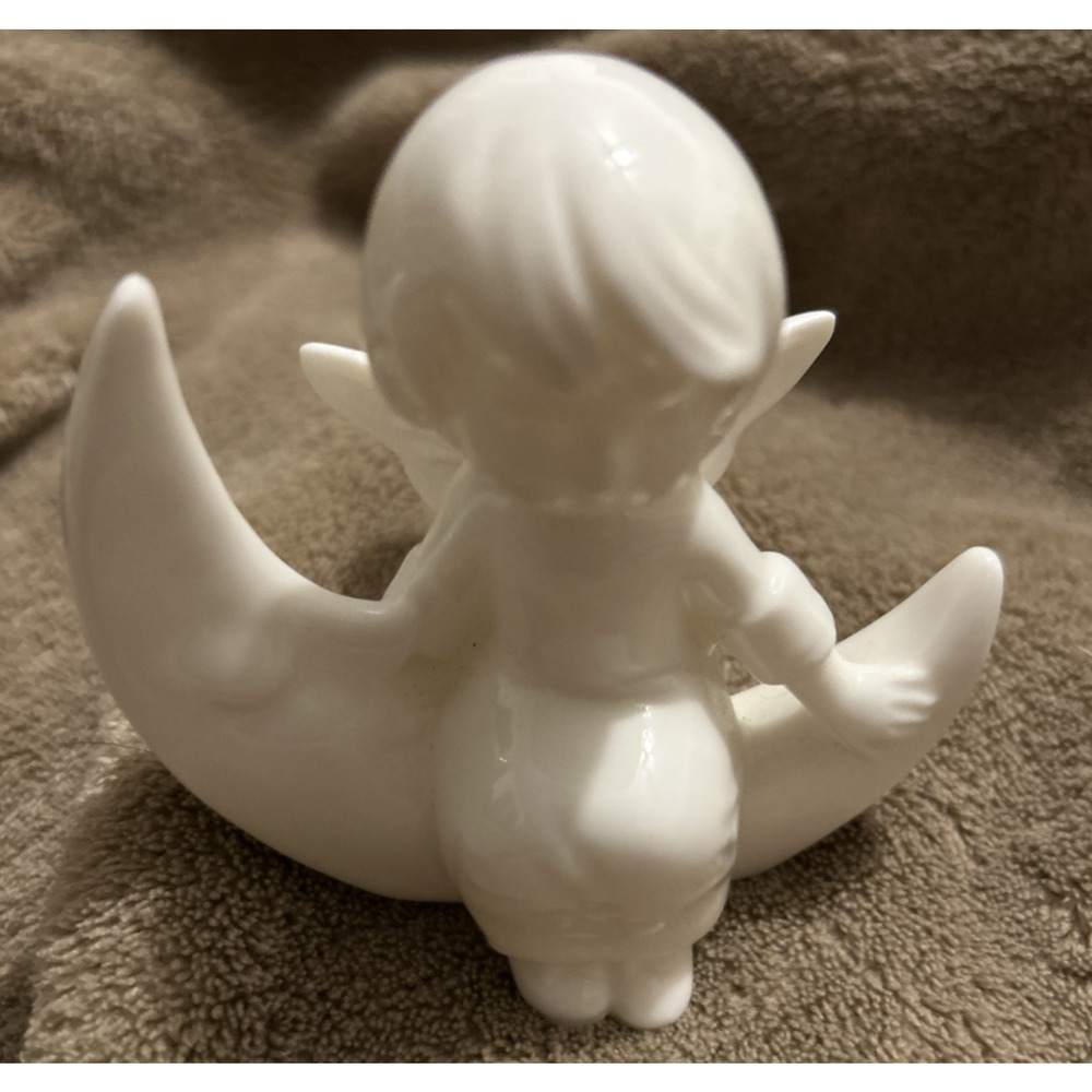 Vintage Cherub Angel Girl Sitting on Moon Candle Holder Midwest Japan Ceramic